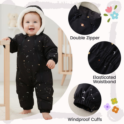 JiAmy Baby Snowsuit, Baby Boys Girls Winter Jumpsuit Romper Newborn Snow Overall for 0-24 Months