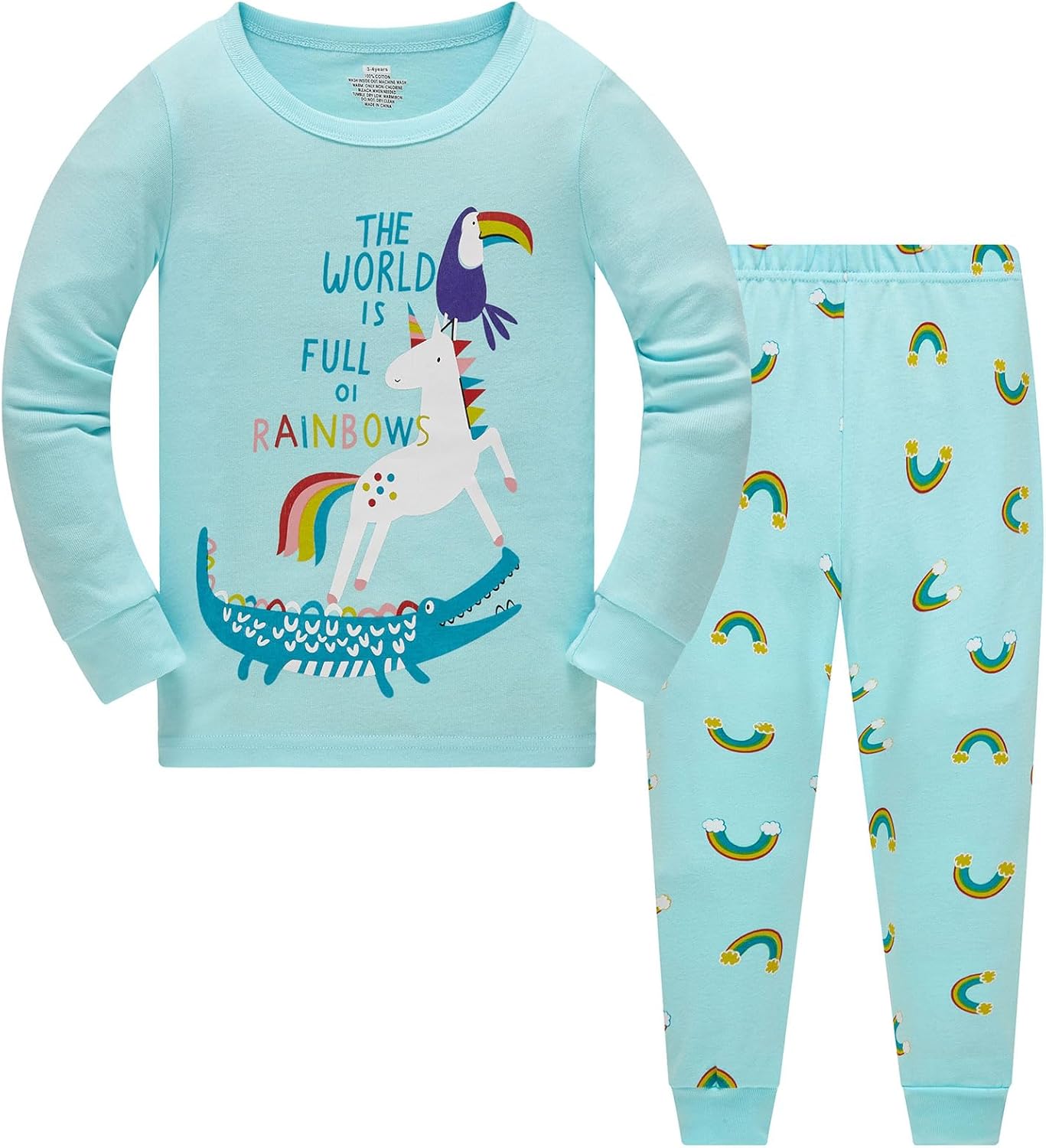 TEDD Girls' Pyjamas, Cotton, Cute, Unicorn, Long Sleeves, Two-Piece Pyjamas Set, Kids’ Sleepwear, Winter, Christmas, Sizes 1-12 Years