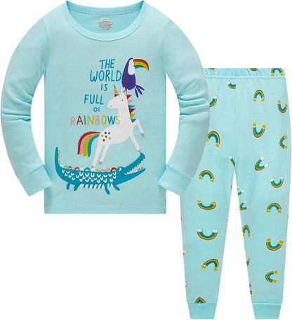 TEDD Girls' Pyjamas, Cotton, Cute, Unicorn, Long Sleeves, Two-Piece Pyjamas Set, Kids’ Sleepwear, Winter, Christmas, Sizes 1-12 Years