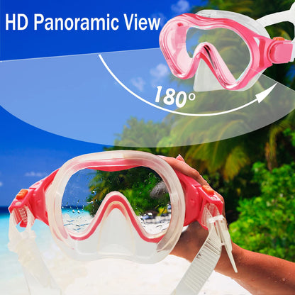 HH HHAO SPORT Children's snorkel set with fins, 180° panorama wide view diving goggles children, adjustable flippers, high-quality diving mask and dry top snorkel