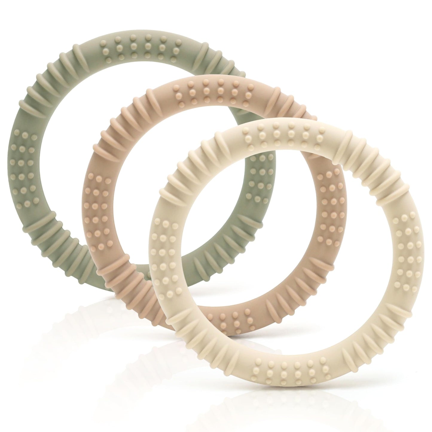 CAJA Beißring Baby Soft 3 Stück - Beißspielzeug Zahnungshilfe aus Silikon, BPA-frei, Zahnen & Greifring für Babys - Sicheres Baby Spielzeug (Set A)