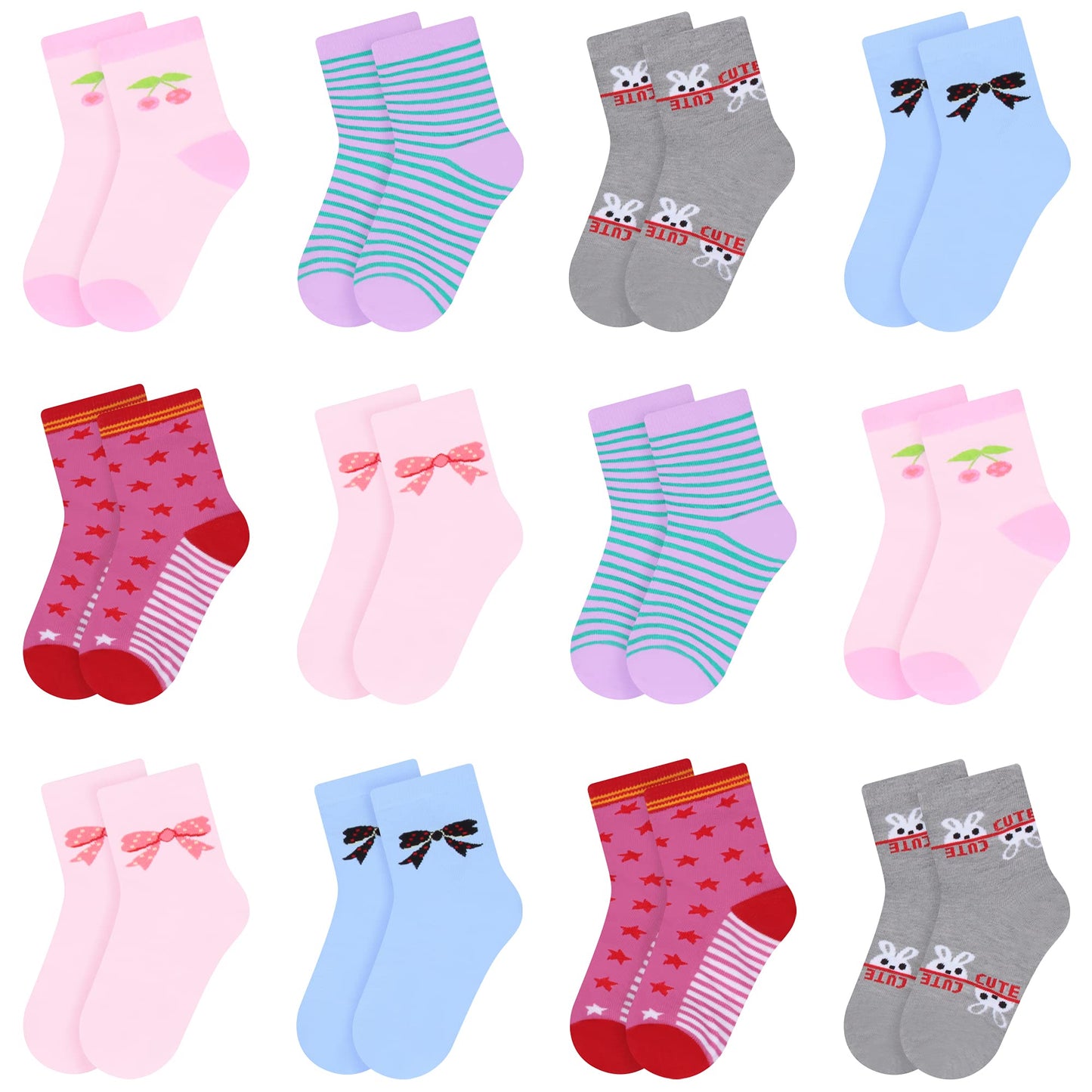 L&K-II 10/12 Paar Kinder Mädchen Socken aus Baumwolle Kleinkind niedliche Muster Kids Sneakersocken bunt 2808VA