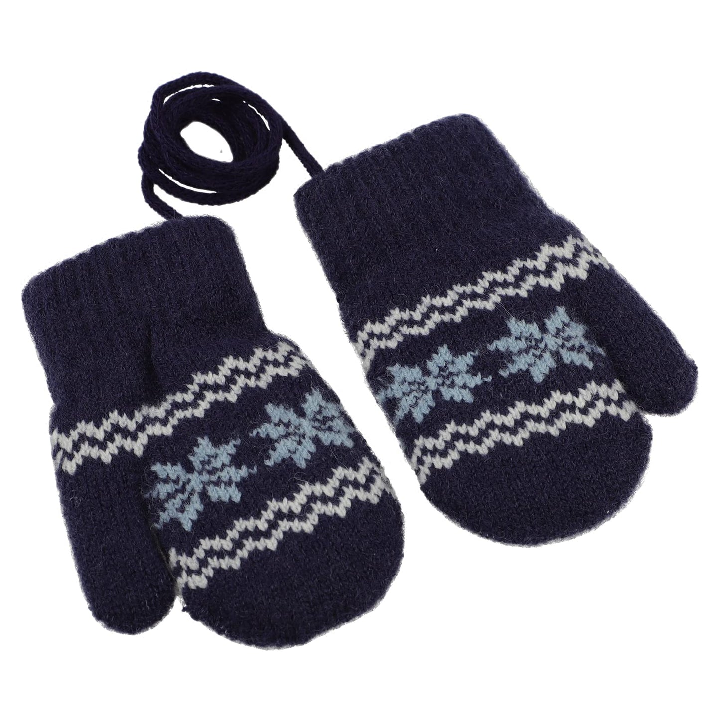 Kids Winter Gloves Mittens Baby Cartoon Mitten Neck Gloves Thick Double Knitted Glove with Plush,0 - 3 years old, Playing, Running, Skiing