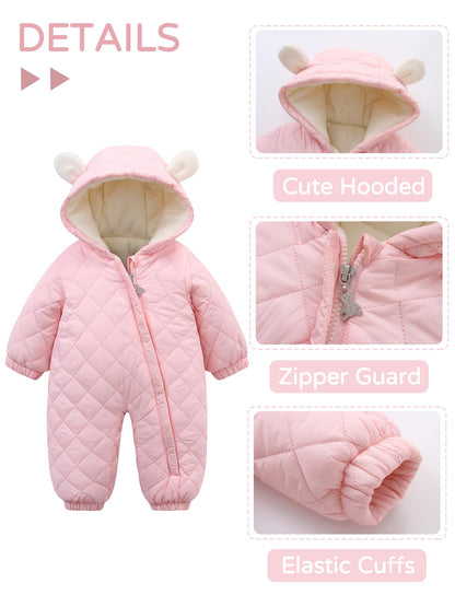 SEAUR Toddler Baby Winter Snowsuit Windproof One Piece Buffer Padded Romper Warm Hooded Outerwear for Baby 6-24 Months