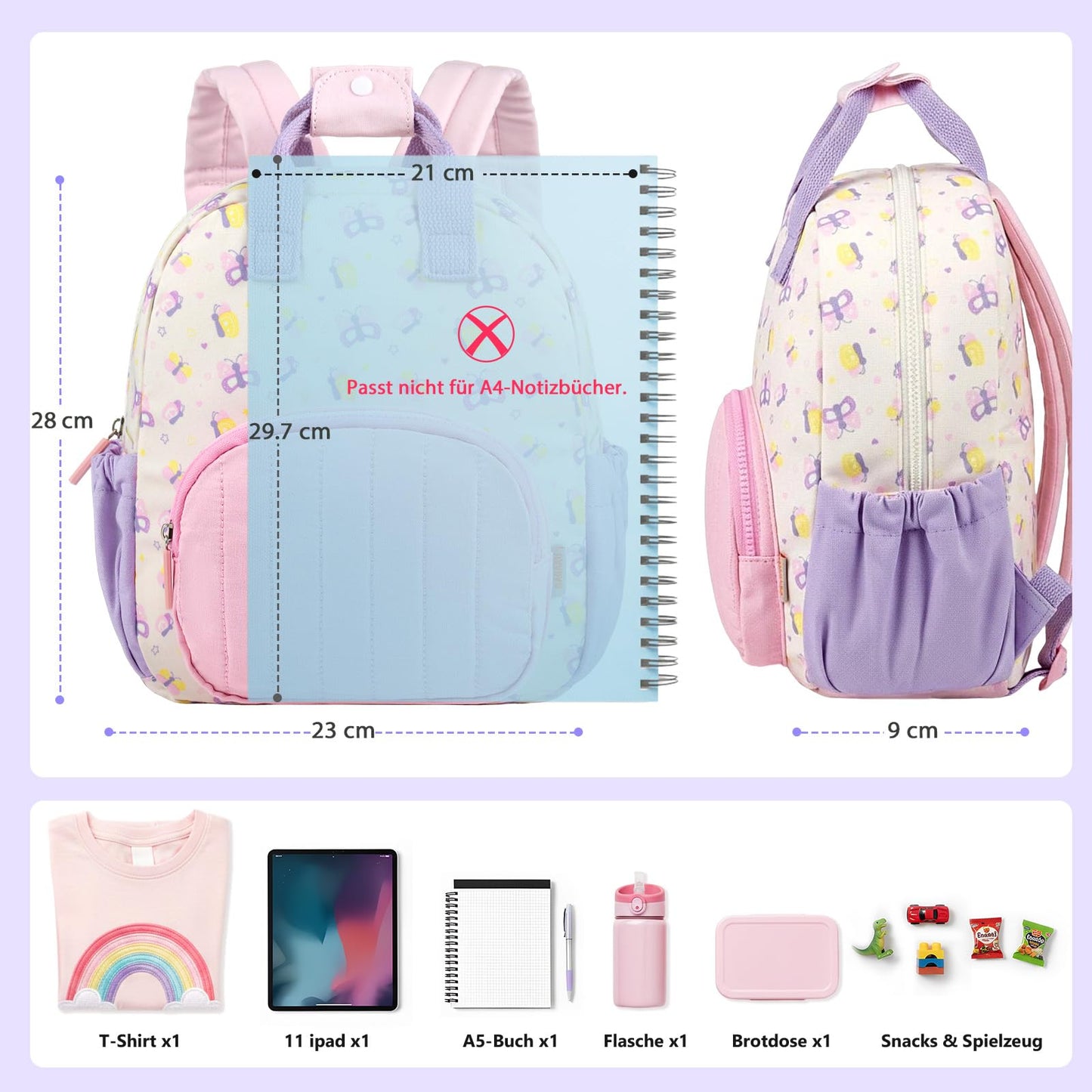 Kinderrucksack Mädchen 30cm Rucksack Kleinkind Kinderrucksack für 2-4 Jahre Kinder kindergartenrucksack Mini Tagesrucksack Reisetasche - Rosa Erdbeere