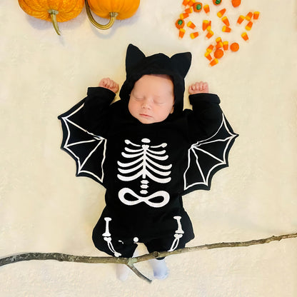 Halloween Kostüm Baby Fledermaus Skelett Strampler