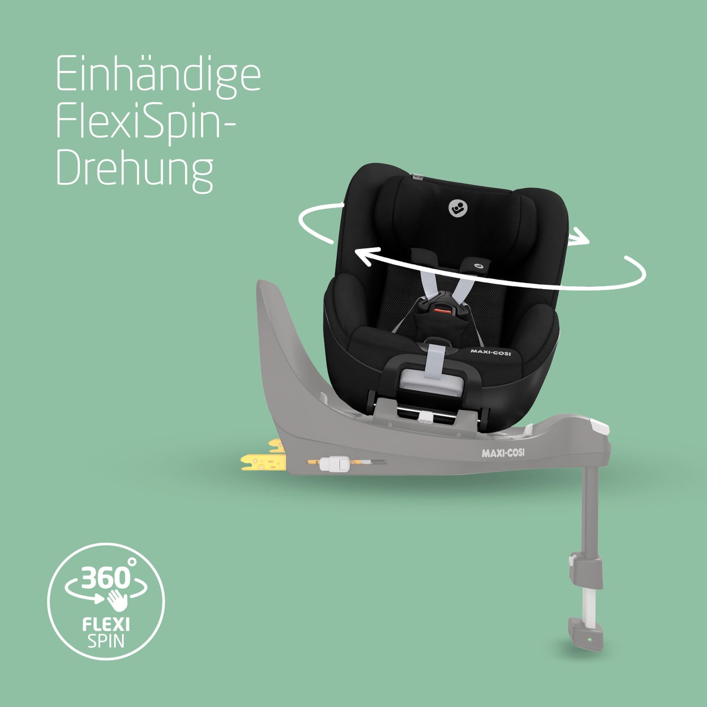 Maxi-Cosi Pebble 360 i-Size Babyschale Drehbar, Neugeborenen Autositz 360 Grad, 0–15 Monate (40–83 cm), Drehung mit einer, ClimaFlow, Easy-In-Gurt, G-CELL Seitenaufprallschutz, Essential Green