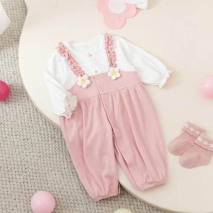 gurcooc Newborn Baby Girl Romper Ribbed Long Sleeve Bodysuit Floral Ruffle Jumpsuit Onesie Outfit Set, 0-18 Months