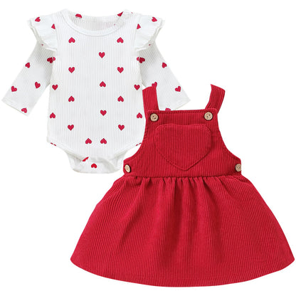 Baby Kleidung Mädchen Neugeborene Kleidung Rüschen Baby Strampler Hosenträger Rock Kleidung Sets für Baby Mädchen Valentinstag Baby Geschenk Babys Valentinstag Outfit Mädchen 0-18 Monate