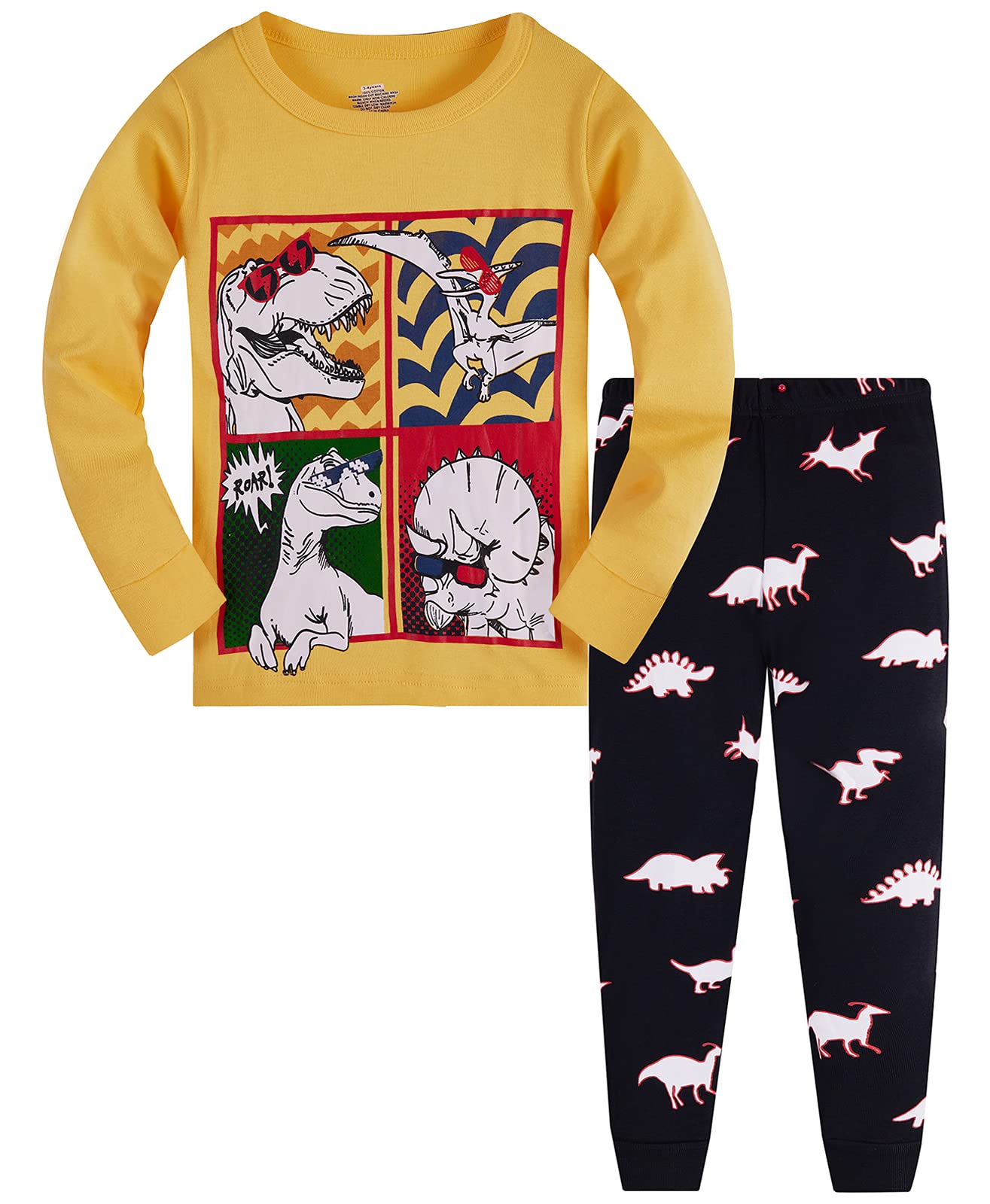 Jungen Pyjamas, Dinosaurier Langarm Zweiteiler Pyjama, Kinder Baumwolle Pyjama Set, Winter, Weihnachten Nachtwäsche, Größe 1–12 Jahre