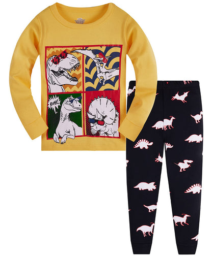 Jungen Pyjamas, Dinosaurier Langarm Zweiteiler Pyjama, Kinder Baumwolle Pyjama Set, Winter, Weihnachten Nachtwäsche, Größe 1–12 Jahre