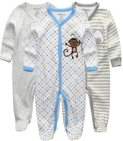 Kiddiezoom Unisex Baby-Jungen Mädchen Schlafstrampler Pyjamas Baumwolle Overalls Strampler, 3er Pack