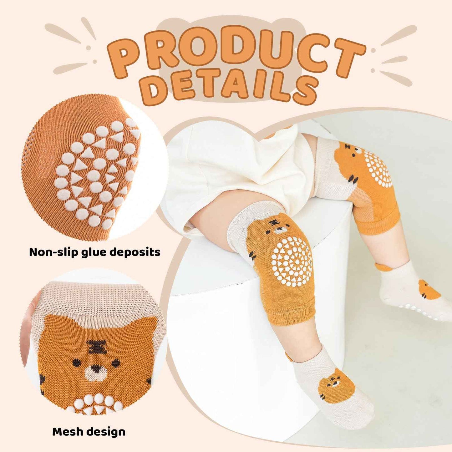 3 Paar Baby Knieschoner und 3 Paar Baby Socken Baby Krabbeln set, Anti Rutsch mit Gummipunkte Krabbelschoner Stulpen Knieschützer für Kleinkinder 0-12 Monate