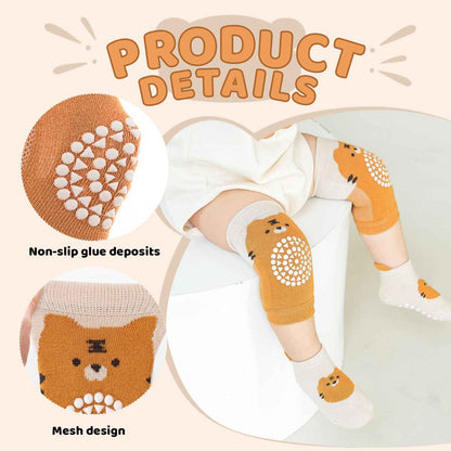 3 Paar Baby Knieschoner und 3 Paar Baby Socken Baby Krabbeln set, Anti Rutsch mit Gummipunkte Krabbelschoner Stulpen Knieschützer für Kleinkinder 0-12 Monate