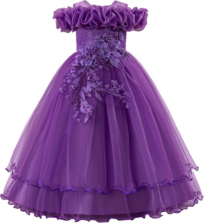 Kinder Mädchen Blumenmädchen Kleider Bestickt Hochzeit Brautjungfer Kleider Trägerlose Prinzessin Kleider Klavier Kostüme