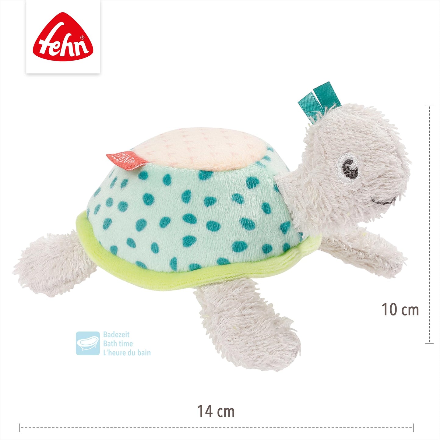Fehn Badetier Schildkröte Badeschwamm – Kuscheltier Baby Badespielzeug für die Badewanne - Stoff Wasserspielzeug für den Badespaß – Badewannenspielzeug für Babys und Kleinkinder ab 0+ Monaten