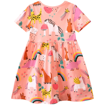 FILOWA Kleider für Mädchen Kinder Einhorn Blumen Stickerei Herz Druck Tier Sommerkleid Cartoon Kinderkleider Embroider Baumwolle Mädchenkleid Lange/Ärmellos Lässige Geburtstag Kinderkleidung,Gr.92-128