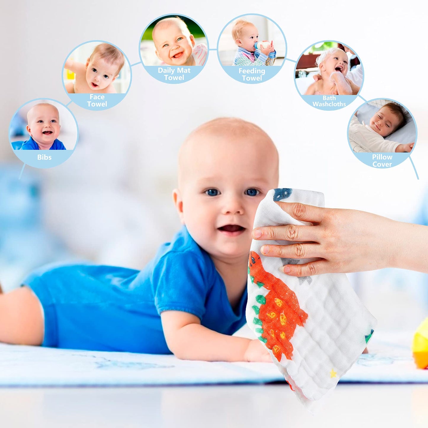 Koo-dib Baby Musselin Waschlappen Tuch Mullwindeln Spucktücher -Handtücher Weiche Neugeborene Gesichtstücher Saugfähig Junge Mädchen Sabberlätzchen 10 Stück 25x25 cm lätzchen
