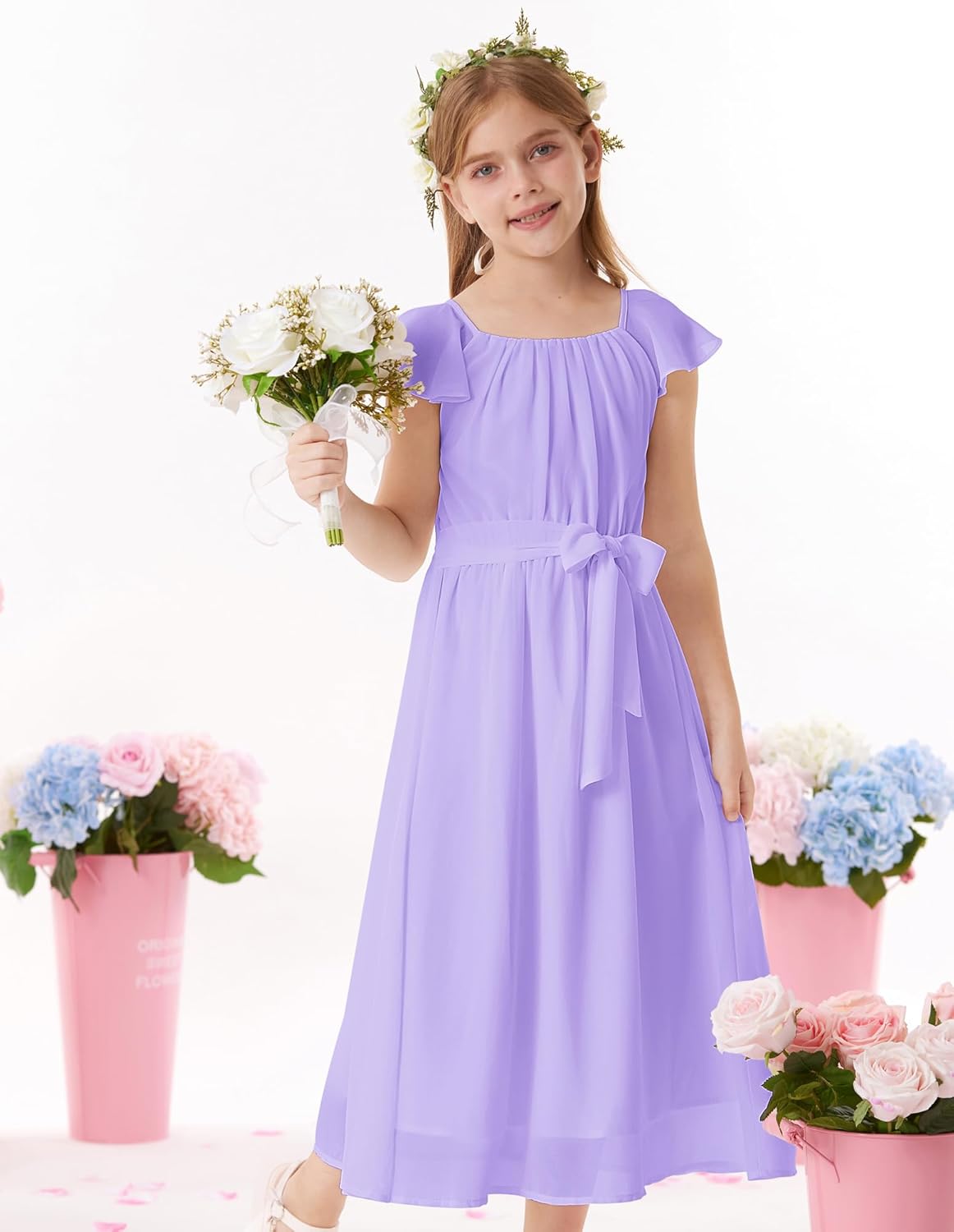 GRACE KARIN Girls Summer Dress Elegant Chiffon Princess Long Dress Wedding Guest Evening Dress for Teenage Girls 5-14 Years 