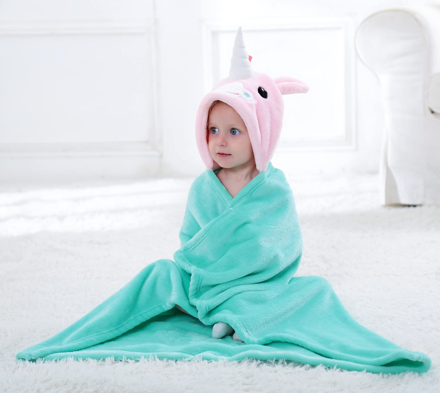 Doladola Baby Decke Babys Tier Design，Flanell Kinder Decke Kapuzenhandtuch für Mädchen und Jungen，Baby Kapuze Badeponcho Kinder Warm（gelbe Ente）