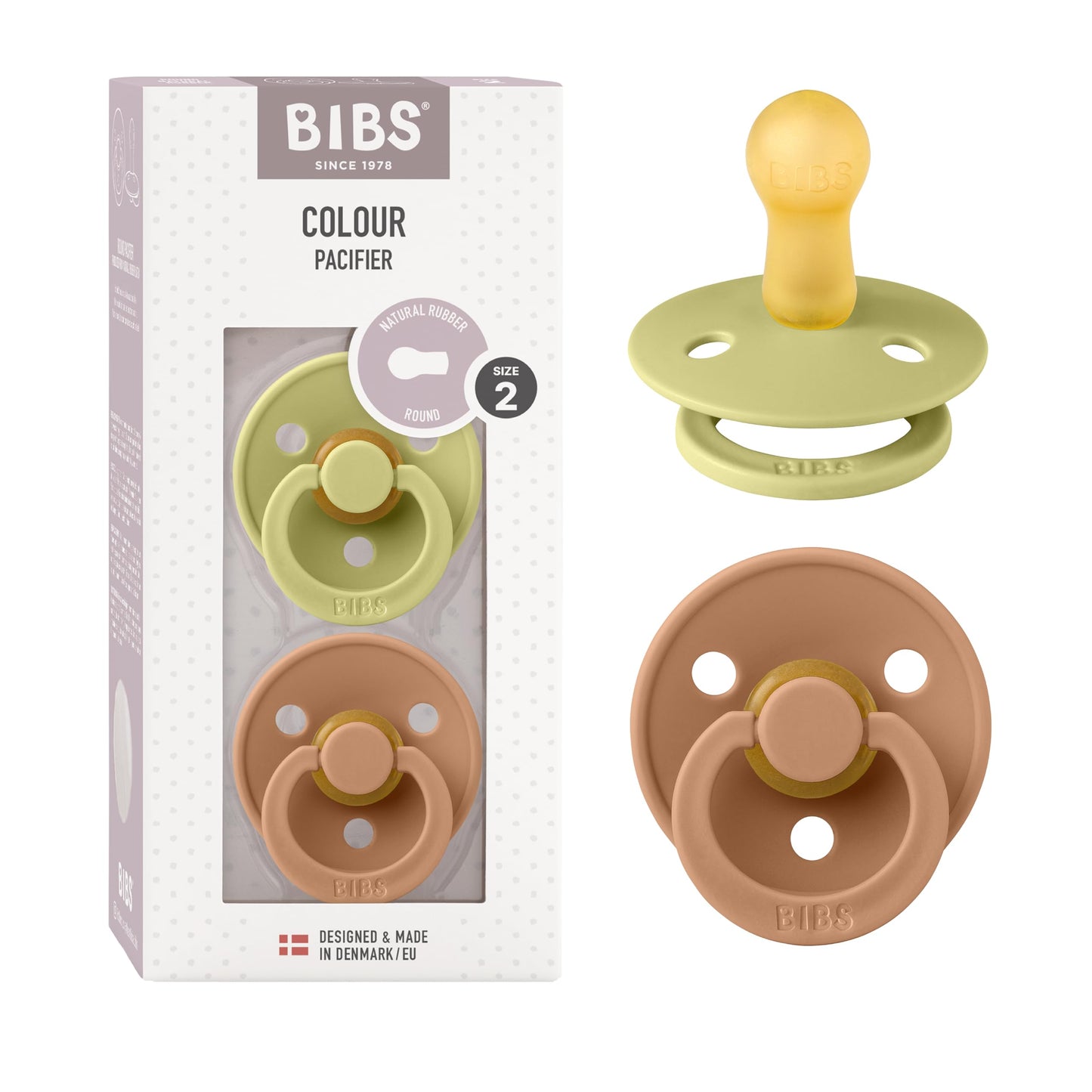 BIBS Colour Schnuller 2er-Pack, BPA-frei, Kirschform Nippel. Naturkautschuk/Latex, Hergestellt in Dänemark. Größe 2 | 6+ Monate | 2-Pack, Coral/Ruby