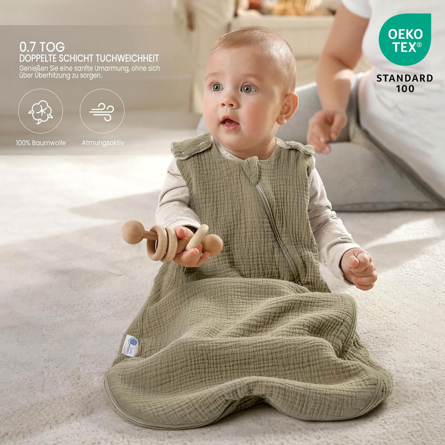 lulumoon Baby Sleeping Bag for 3-9 Months: Muslin Sleeping Bag Baby for Boys and Girls - Cotton Baby Sleeping Bag for 70 cm All-Year Children's Room
