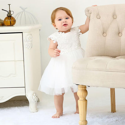 Baby Mädchen Weiße Taufe Kleid mit Kapuze Neugeborene Taufe Kleid Spitze Kleid für Hochzeit Geburtstag