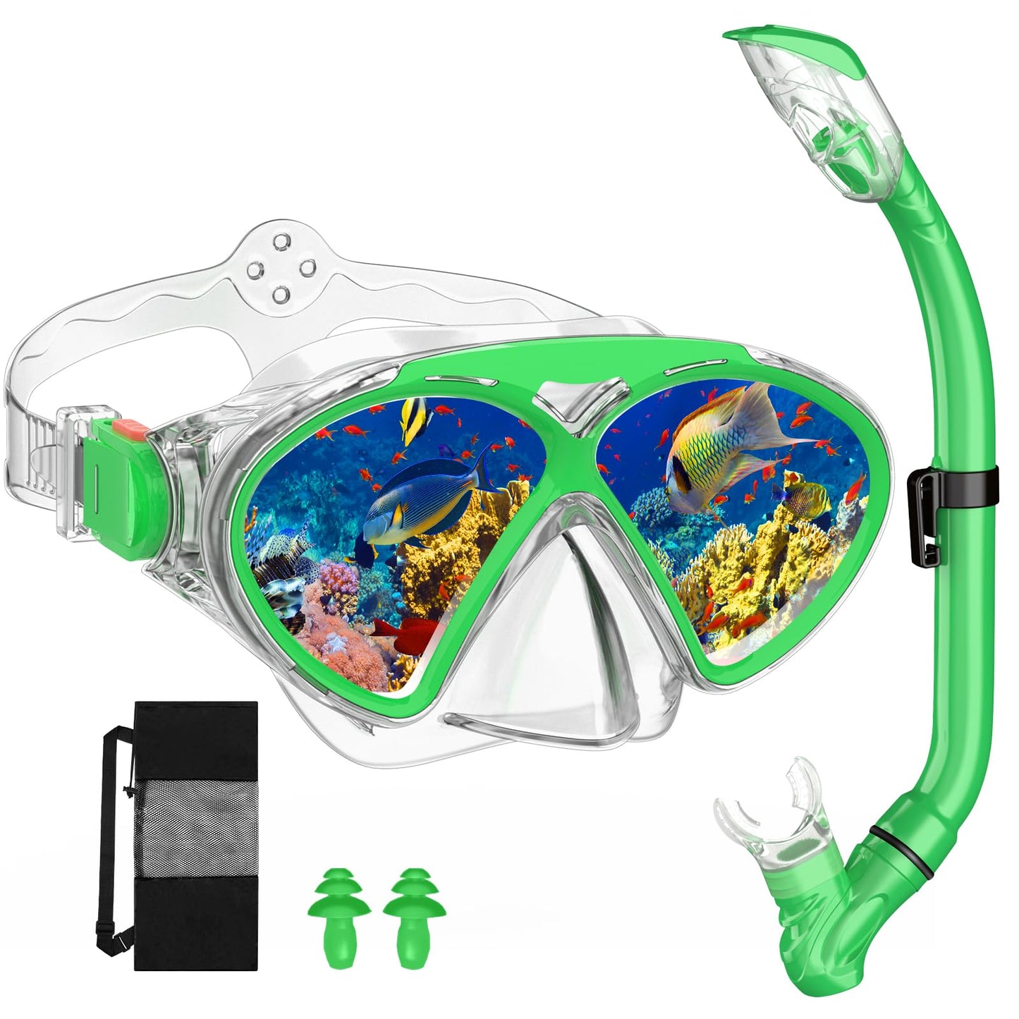 JEMULICE Taucherbrille Kinder, Schwimmbrille Kinder Schnorchelmaske für Jungen Mädchen, Tauchmaske mit Nasenabdeckung 180°Panorama HD Anti Nebel Anti-Leck Schwimmmaske für Kinder 4-16 Jahre