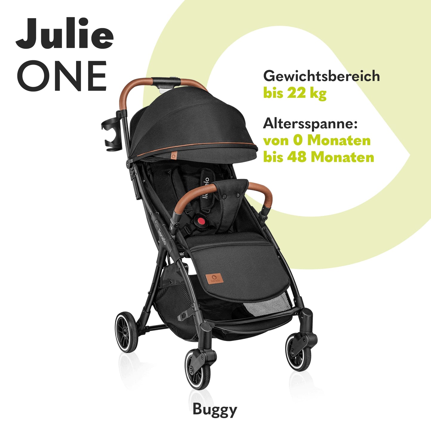 LIONELO Julie One Buggy Pushchair up to 22 kg, Adjustable Backrest and Footrest, Mosquito Net, Leg Warmer, Drink Holder and Transport Bag, Foldable