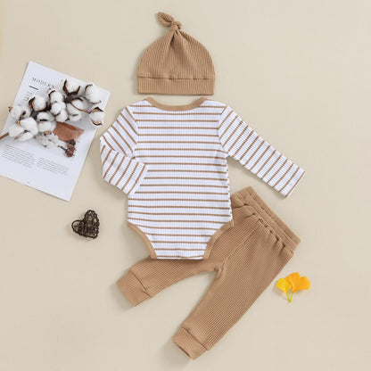Baby Jungen Kleidung Gestreifter Body Strampler Langarm Top + Hose + Hut Baby Kleidung Set Baumwolle Weiche Kleidung Set für Neugeborene Kleinkinder 0-18 Monate