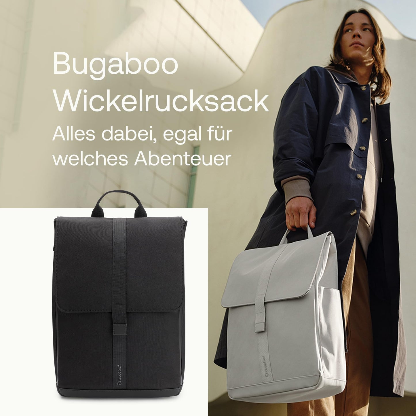 Bugaboo Wickelrucksack, Wasserabweisende Tasche aus nachhaltigem Material, Einfach zu reinigen, mit Wickelunterlage und isolierter Halterung für Flaschen, Midnight Black