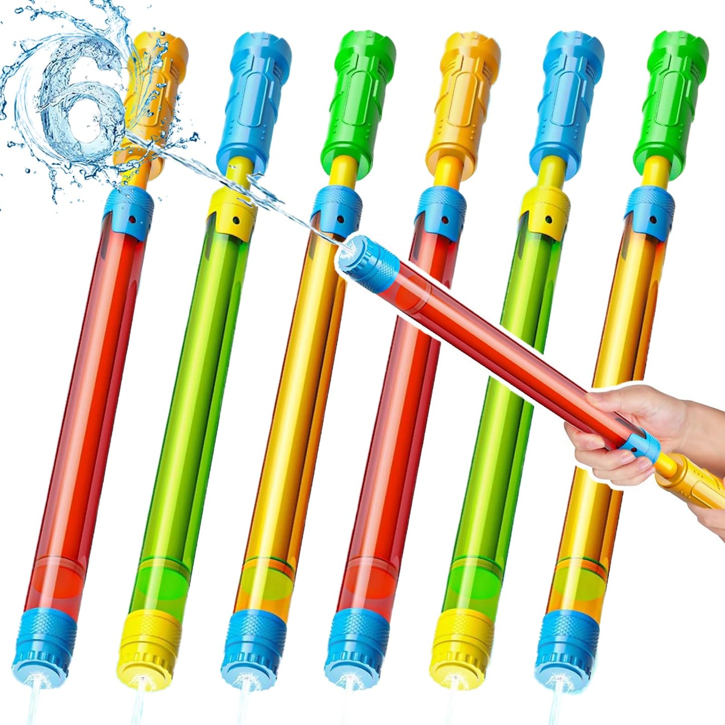 Wasserpistole Kinder, Wasserspritze Wasserspritzpistole Kinder Spritzpistole Wasser Wasserpistole mit Großer Reichweite Wasserpistolen Set, Wasserspielzeug für Pool Strand Outdoor Garten (6er-Satz)