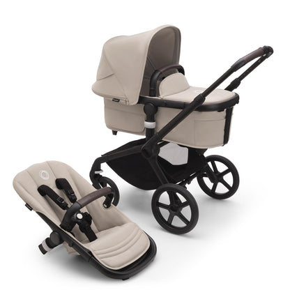 Bugaboo Fox 5, 2-in-1 Kinderwagen für jedes Gelände, mit Liegewanne und ausziehbarem Kleinkindsitz, einfach zu manövrieren und Ein-Hand Faltung, Fahrgestell in Schwarz und Sonnendach in Forest Green