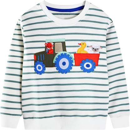 Jungen Pullover Sweatshirt Kinder Casual Langarm Tops Tier Flugzeug Winter Warm Streifen Oberteile Alter 2-7 Jahre