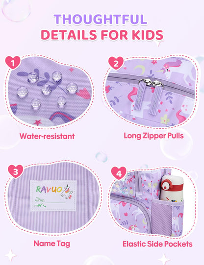 Kinderrucksack für Mädchen 5–8 Jahre, 12L Leichter & Wasserabweisender mit Brustgurt, Perfekt für Vorschule & Grundschule，Regenbogen