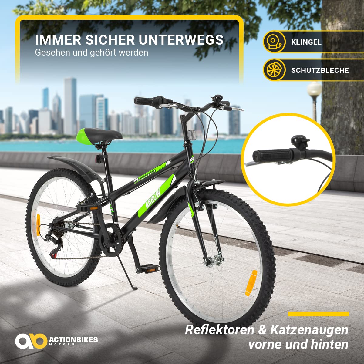 Actionbikes Kinderfahrrad Arrow | 20 Zoll 24 Zoll - V-Brake Bremsen - Fahrrad für Kinder von 6-12 Jahren - Schutzblech v. / h - Kinder Fahrrad für Mädchen & Jungen - Fahrräder - Bicycle - Kinderrad - Meloni2