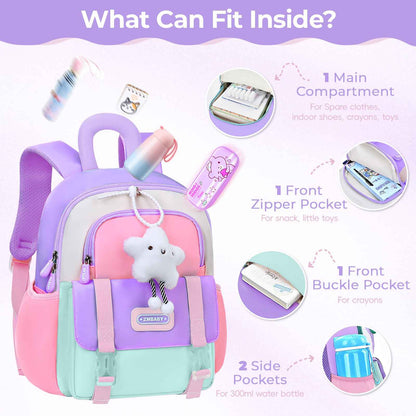 Tanou Backpack Nursery for Girls, Ultra Light Nursery Backpack Girls, Cute Nursery Backpack with Chest Strap for Preschool Nursery, purple, childish
