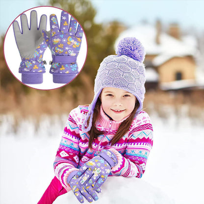 HNGEMSY Children's Winter Snow Gloves Ski Gloves for 2-13 Years Girls Boys PU Palm Waterproof Windproof Warm Fleece Winter Gloves