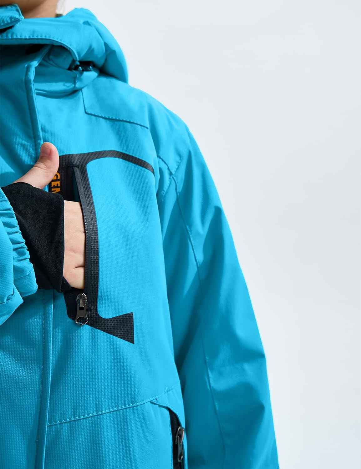 Gemyse Boys' Waterproof Ski Jacket, Windproof Fleece Jacket, Outdoor Winter Jacket, Rain Jacket with Hood