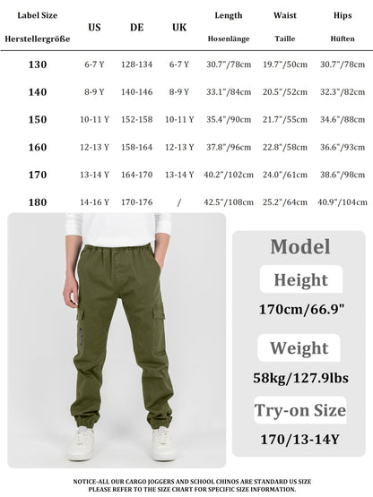 CAMLAKEE Kinder Jungen Cargohose Jogger Hose mit elastischem Bund