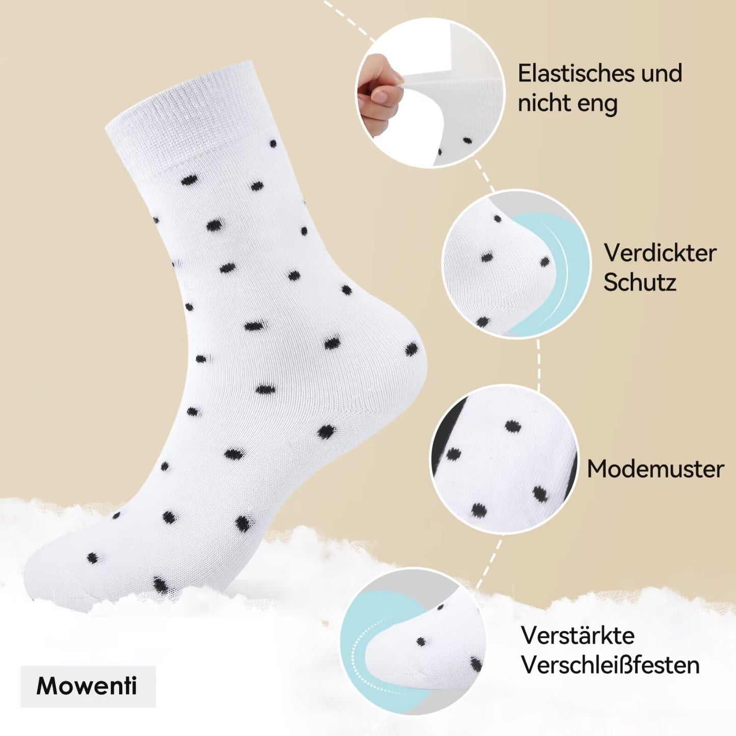 Mowenti Socken Mädchen 35-38 sportsocken strümpfe socks Mädchensocken bunte schwarz Streifen Punkte baumwollsocken 10 Paar