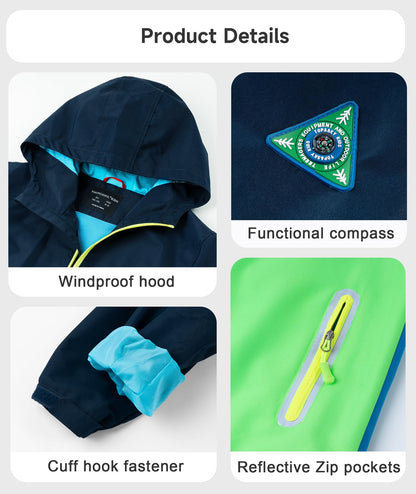 YOUNGSOUL Kinder Wind und Wasserdicht Regenjacke mit Farbblock