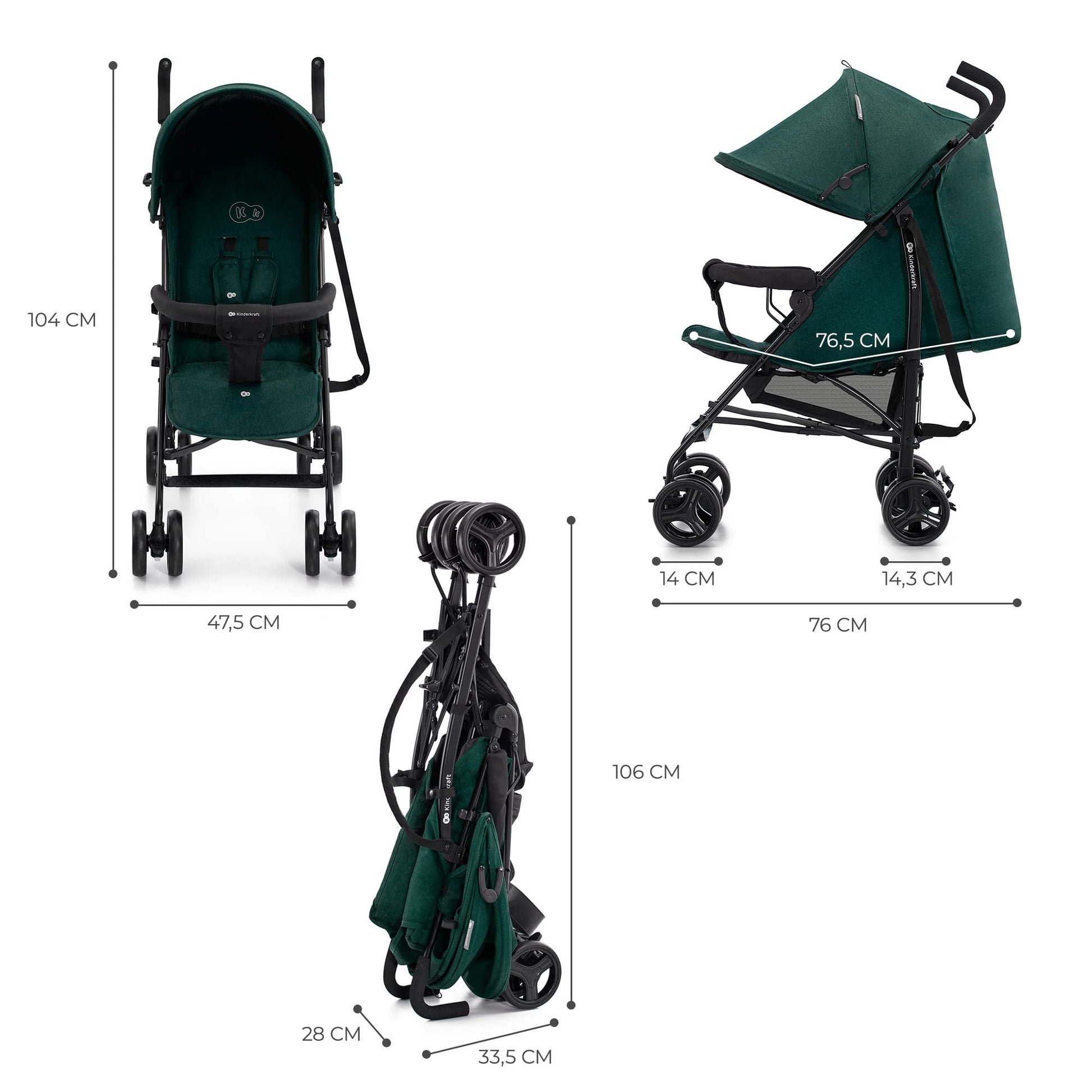 Kinderkraft TIK Kinderwagen, Liegebuggy, Sportwagen, Leicht - 6,5kg, Drehbare Vorderräder, Verstellbarer Griff, Stufenlose Einstellung der Rückenlehne, Schnelles Zusammenklappen, bis zu 17kg, Grün - Meloni2