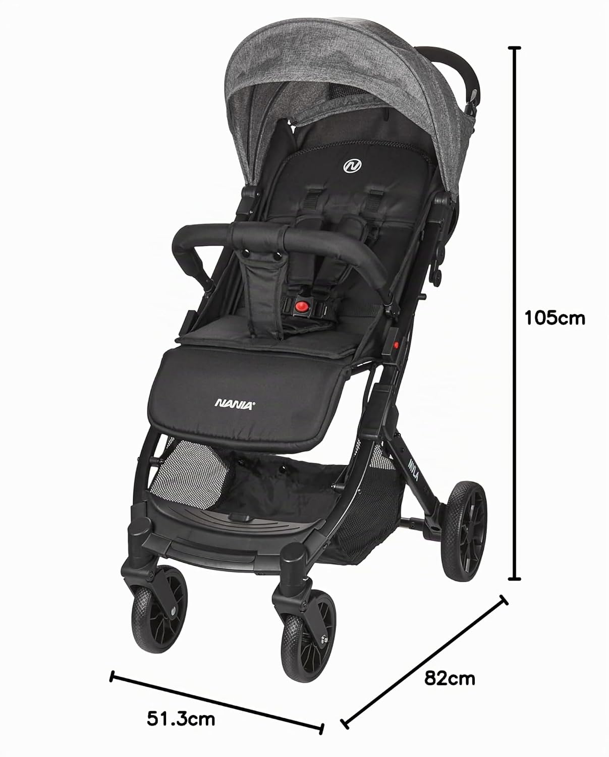 Nania Myla, kompakter Buggy, Kinderwagen 0 bis 4 Jahre (22 kg max), leicht (7,5 kg), Stadtwagen, mit einer Hand in Liegeposition neigbar, großer Aufbewahrungskorb, mit Transporttrolley