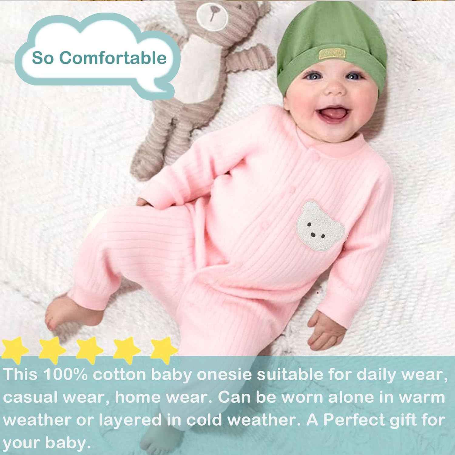 KeCool Unisex Baby Clothing Newborn 100% Cotton Soft Long Sleeve Romper Baby Bodysuits Newborn Clothes for Boys and Girls, Comfortable Baby Romper Newborn Clothing Boys Girls