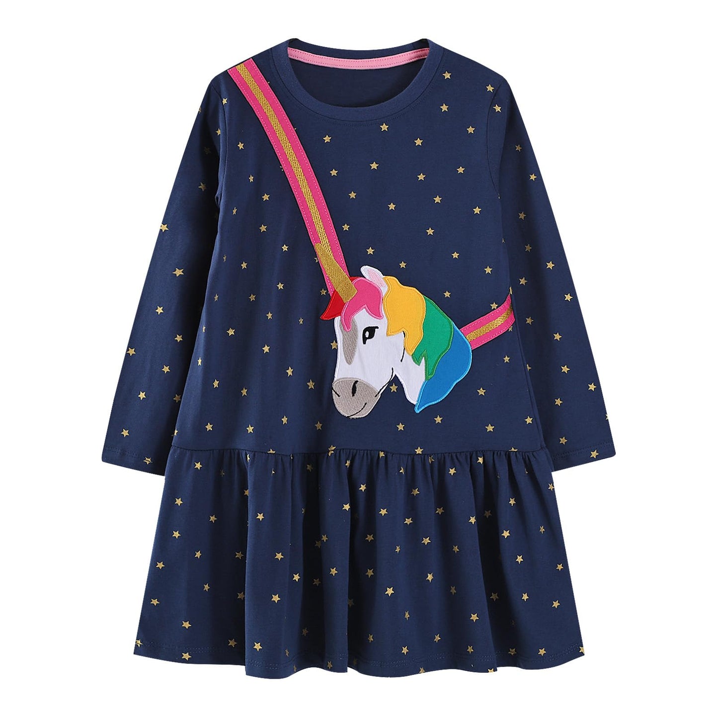 Mädchen Kleid Baumwolle Rundhals Rüschen Ärmellos Lässige Einhorn Cartoon-Applikationen Blau/Weiße Gestreift Kleidung Kinder Sommer Party Festliches Prinzessin A-Linie Kleider Gr. 98-128