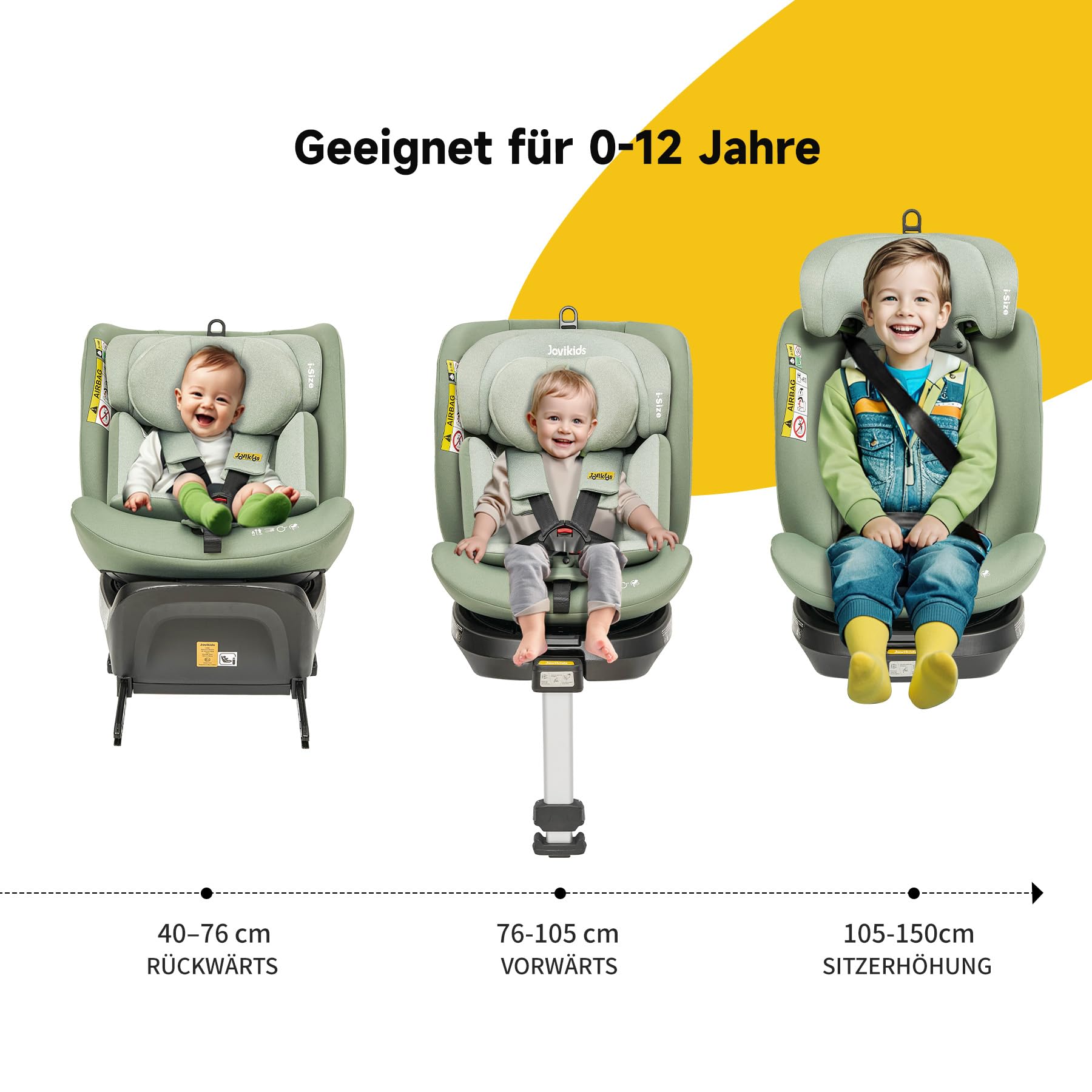 Jovikids 360° Drehbar Kindersitz mit ISOFIX, i-Size 40-150cm(ab Geburt -12 Jahre) Baby Autositz Reboarder mit Liegefunktion & Abnehmbar Vordach, ECE R129 (Rosa) - Meloni2