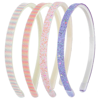 WLLHYF Pack of 4 Glitter Headbands, Colourful Hair Accessories, Plastic, Glittering, Cute, Non-Slip, Thick, Glittery, Confetti, Rainbow Hair Bands with Teeth for Little Girls (2 Gradient 2 Stars)