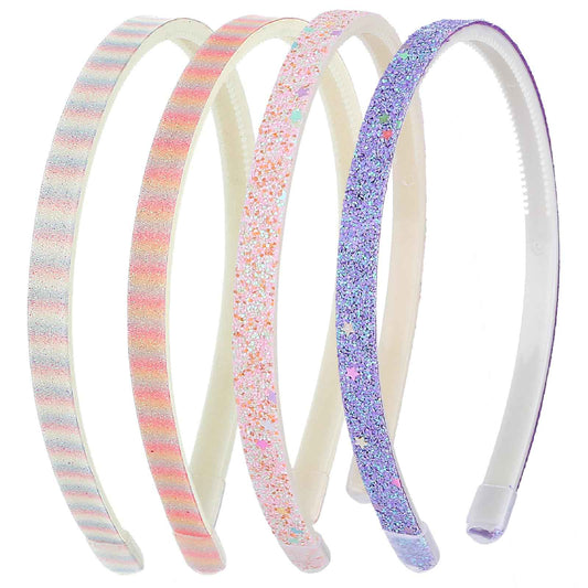 WLLHYF Pack of 4 Glitter Headbands, Colourful Hair Accessories, Plastic, Glittering, Cute, Non-Slip, Thick, Glittery, Confetti, Rainbow Hair Bands with Teeth for Little Girls (2 Gradient 2 Stars)