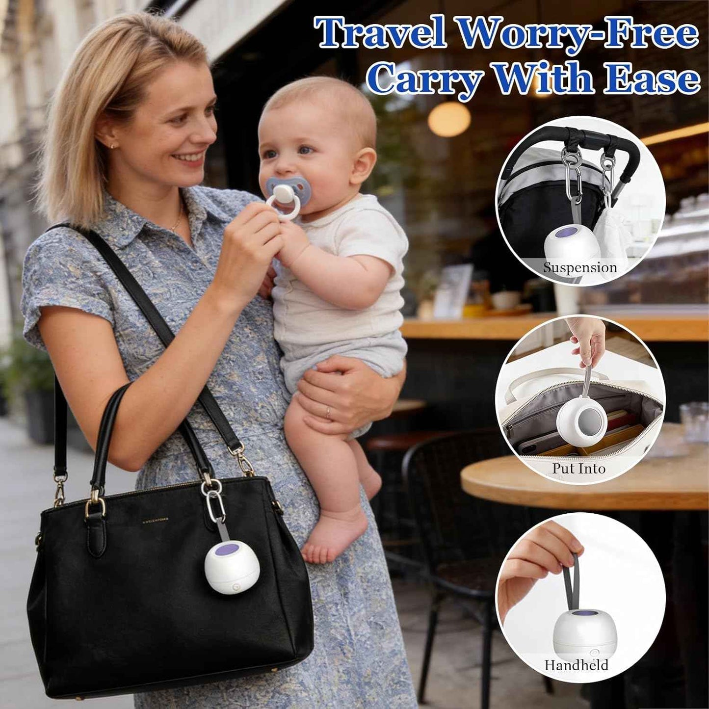 Tragbarer Schnuller-Sterilisator, UV-Baby Sterilisator für Schnuller, 99,99% Sterilisation in 3 Minuten, UV Baby Desinfektionsgerät für Zuhause und Unterwegs, Für 2 Schnuller, Für Reisen & Zuhause